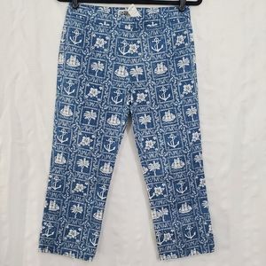 BROOKS BROTHERS REYN SPOONER Girls Capri Pants Hawaiian Print Blue/White Size 16